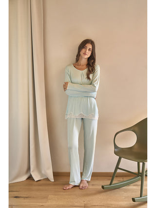 Morbido pigiama lungo donna con pizzo in viscosa