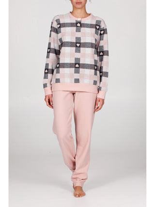 Pigiama con bordi in caldo jacquard di cotone Grig./rosa Alpina