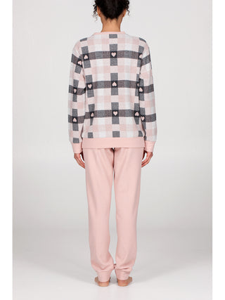 Pigiama con bordi in caldo jacquard di cotone Grig./rosa Alpina