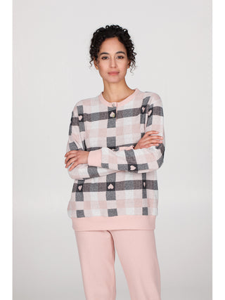 Pigiama con bordi in caldo jacquard di cotone Grig./rosa Alpina