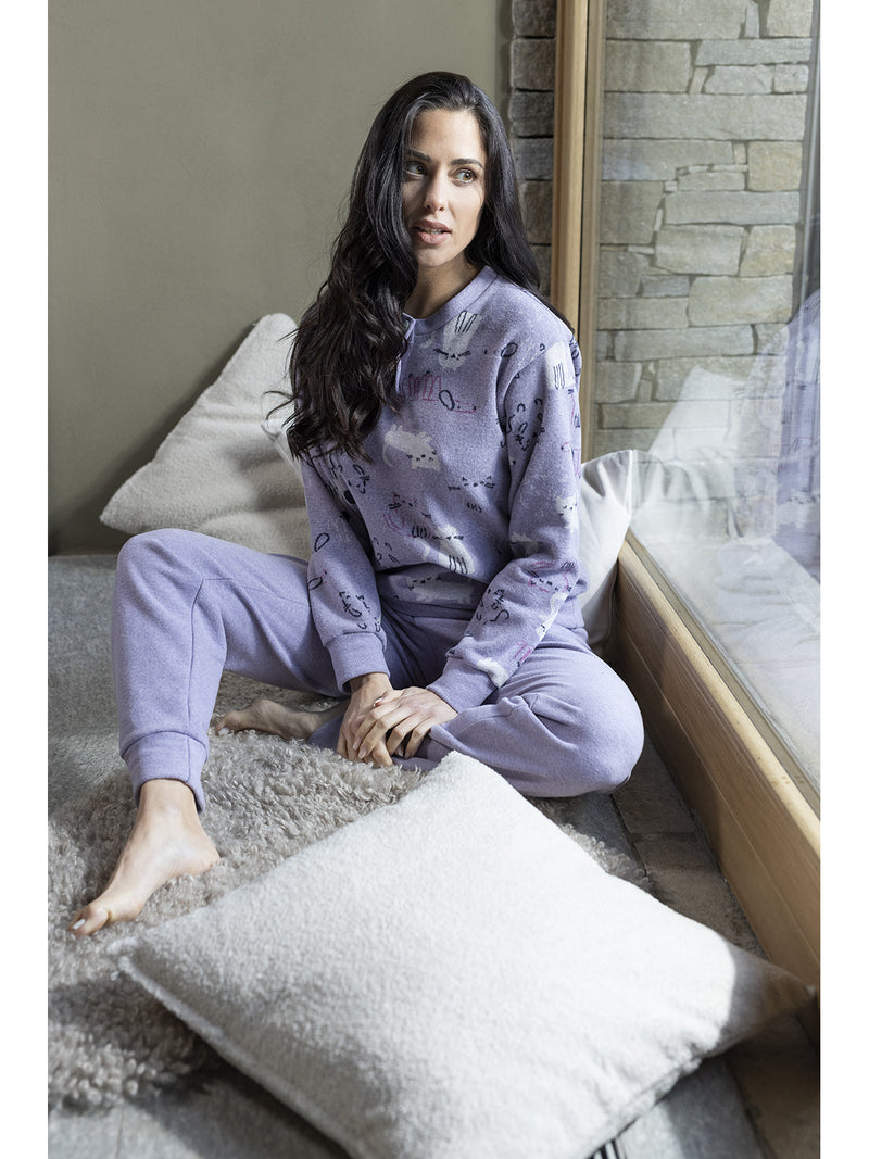 Pigiama con bordi in caldo jacquard di cotone