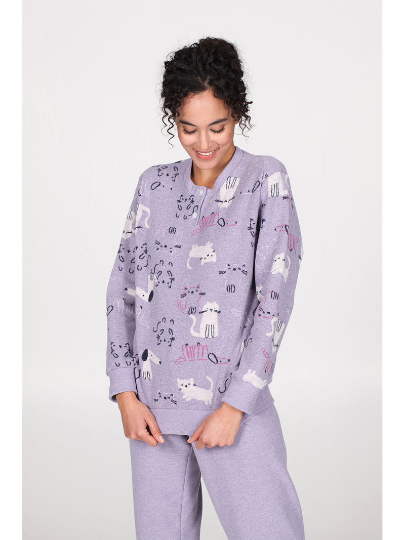 Pigiama con bordi in caldo jacquard di cotone