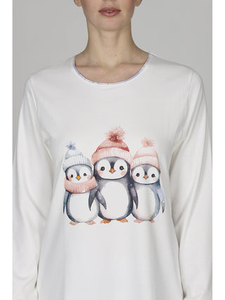 Pigiama lungo donna stampa pinguini