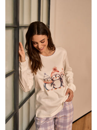 Pigiama lungo donna stampa pinguini