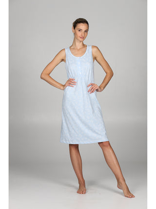 Fresca camicia da notte spalla larga in puro cotone Azzurro Alpina