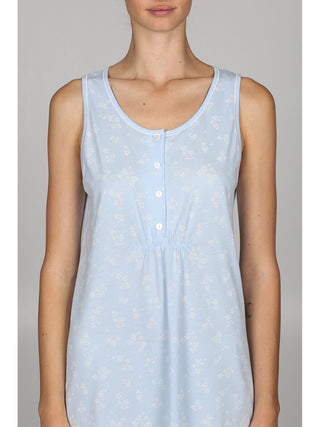 Fresca camicia da notte spalla larga in puro cotone Azzurro Alpina