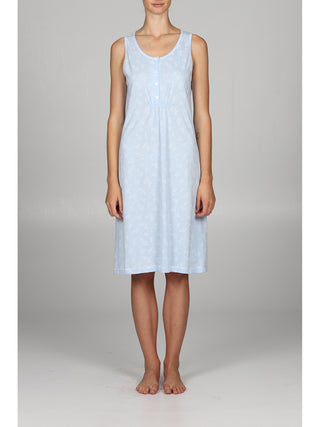 Fresca camicia da notte spalla larga in puro cotone Azzurro Alpina