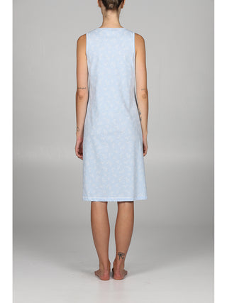 Fresca camicia da notte spalla larga in puro cotone Azzurro Alpina