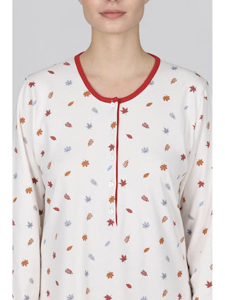 Camicia da notte serafino in fantasia foglie Mattone Alpina