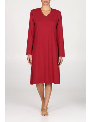 Elegante camicia da notte  con scollo a v in raso e pizzo Bordeaux Alpina