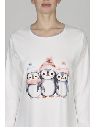 Camicia da notte in caldo cotone stampa pinguini