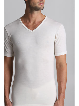 Maglietta collo a v in lana, seta e cotone Alpina