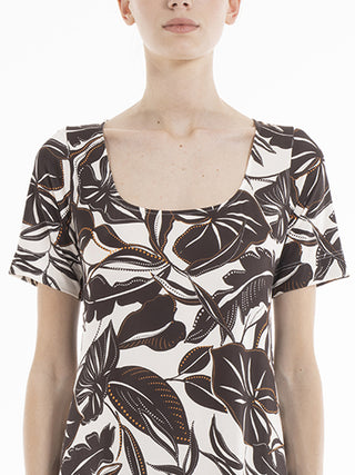 Abito elasticizzato a mezza manica Foglie Alpina