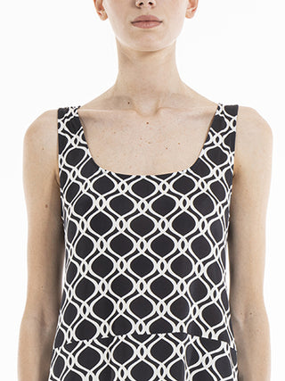 Abito elasticizzato con spallina stretta B.co/nero Alpina