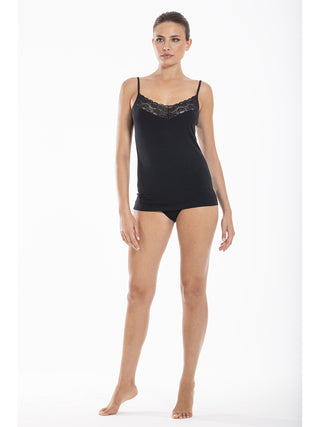 Elegante Canotta Top Con Pizzo Elastico