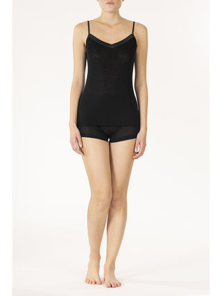 Top spallina sottile in lana e seta