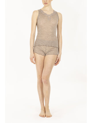 Bice canotta spallina larga con pizzo macramé Noce Alpina