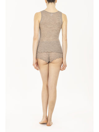 Bice canotta spallina larga con pizzo macramé Noce Alpina