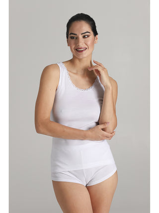 Canotta donna con delicato pizzo macrame