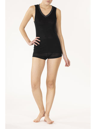 Canotta spallina larga in lana e seta