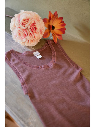 Canotta spallina stretta in pregiata lana e seta