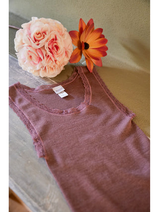 Canotta spallina stretta in pregiata lana e seta