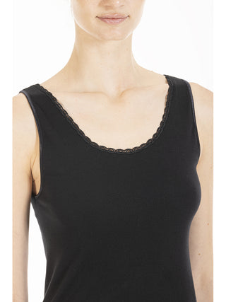 Canotta spallina stretta in puro cotone pettinato Nero Alpina