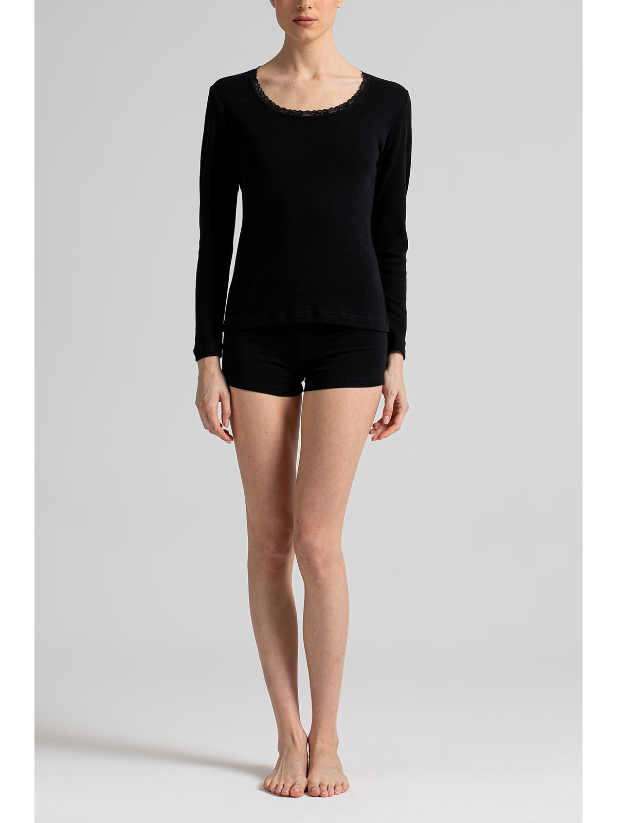 Canotta manica lunga con pizzo basso