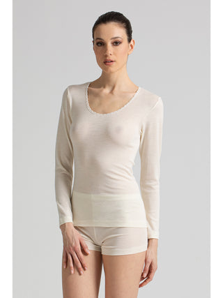 Maglietta manica lunga in calda lana e seta