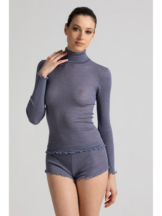 Maglietta dolcevita in lana e seta