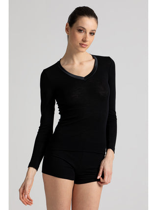 Maglietta manica lunga in pregiata lana e seta