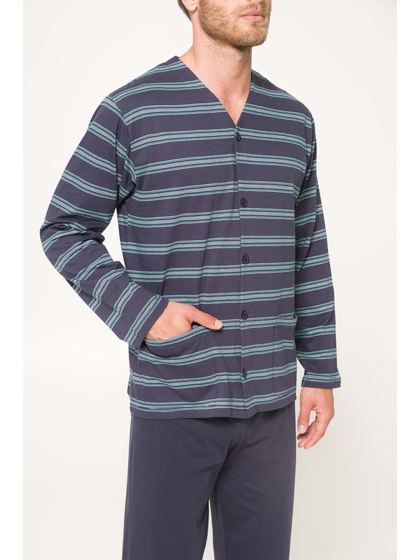 Pigiama cardigan in pregiato cotone tinto in filo