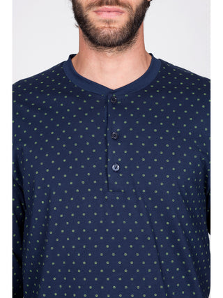 Pigiama lungo serafino con bordi tuta in jersey di cotone Alpina