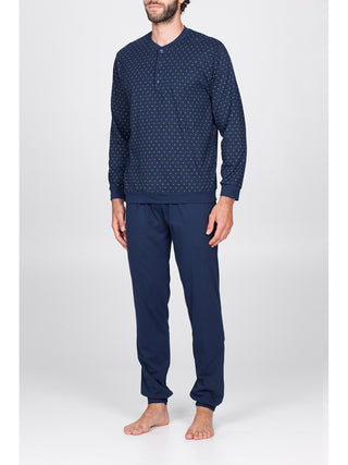 Pigiama lungo serafino con bordi tuta in jersey di cotone Alpina