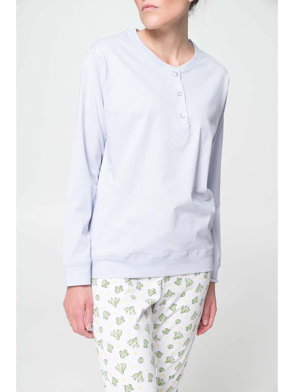 Pigiama serafino con bordi in fresco jersey 100% cotone