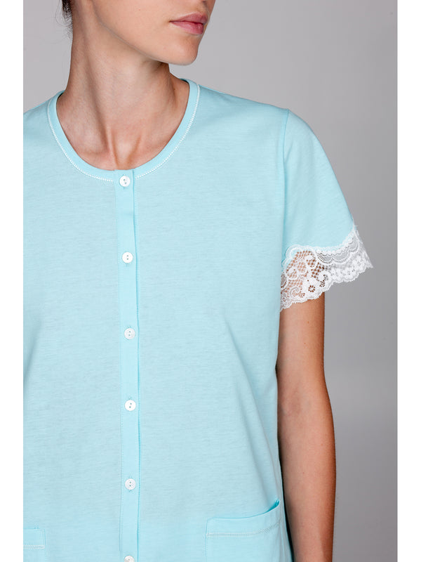 Pigiama lungo mezza manica cardigan in cotone traspirante