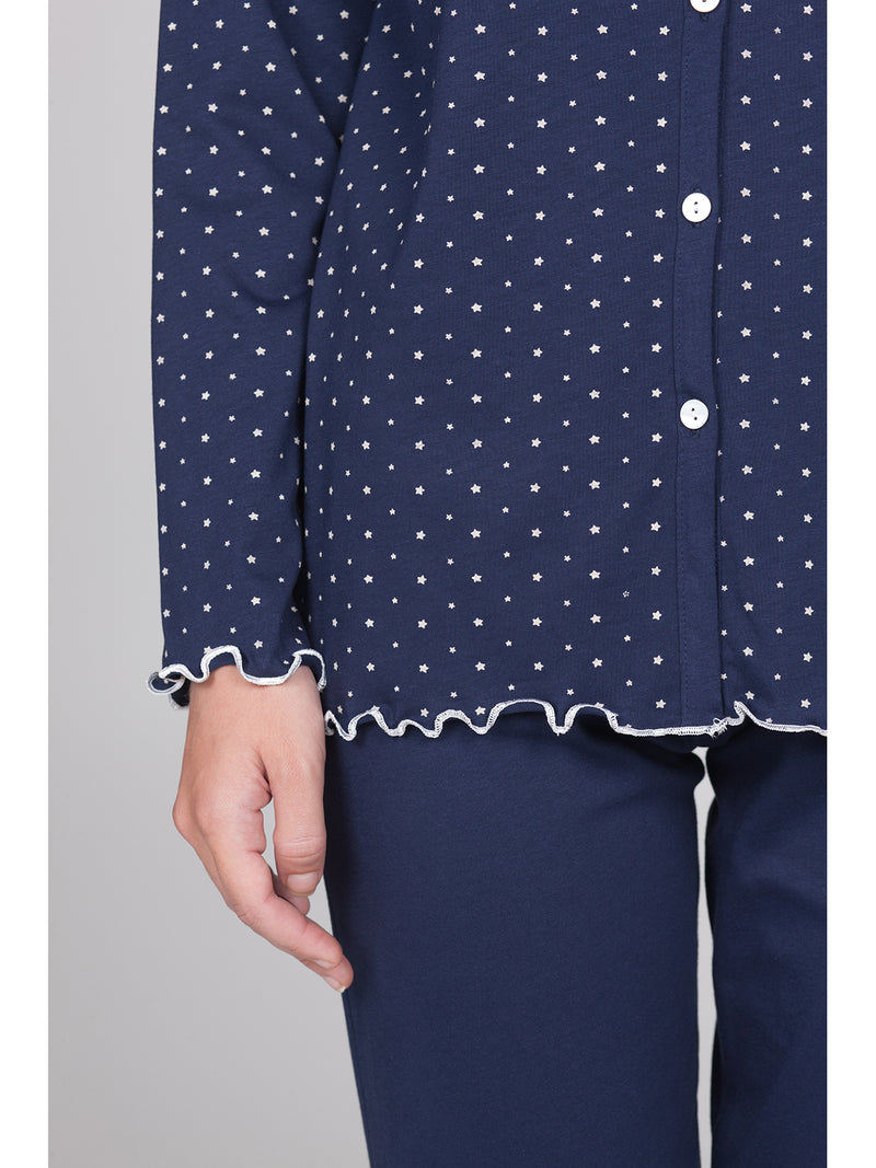 Pigiama Lungo Cardigan In Traspirante Cotone