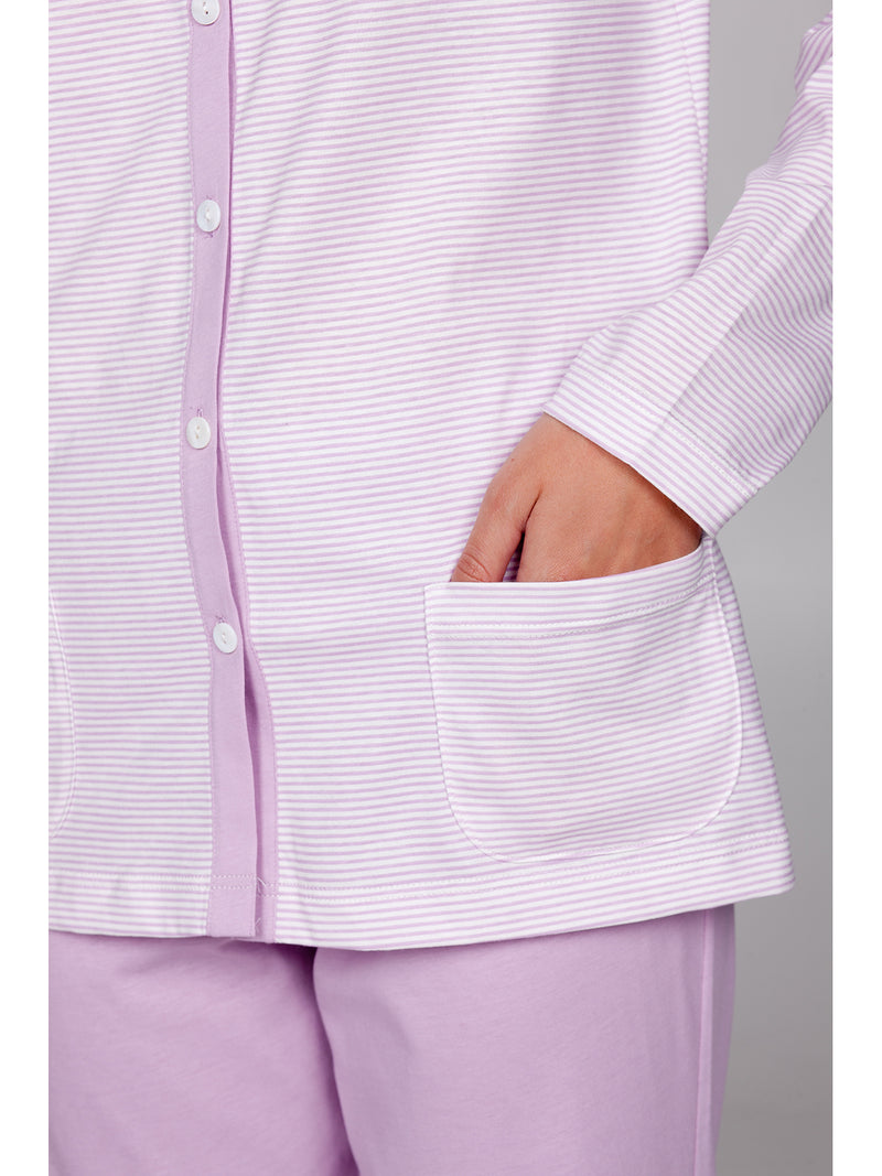 Pigiama Lungo Cardigan In Morbido Puro Cotone