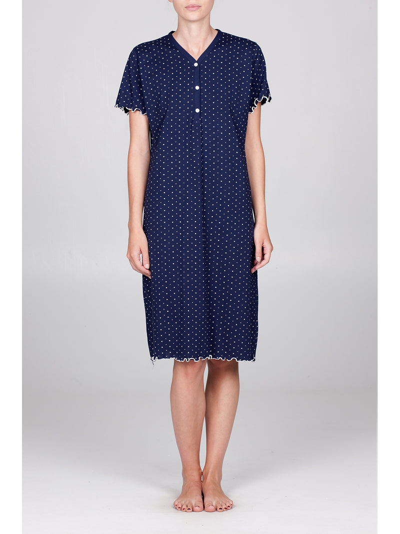 Camicia Da Notte Mezza Manica Serafino In 100% Cotone