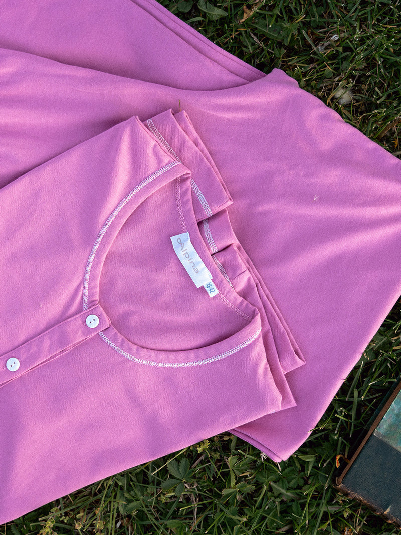 Pigiama lungo mezza manica cardigan in cotone traspirante