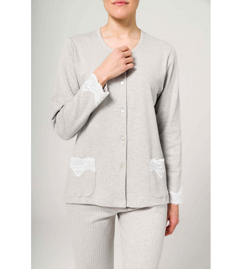 Pigiama cardigan gessato in morbido cotone